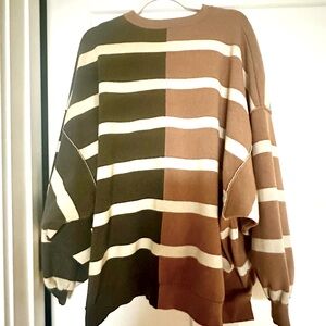 Free People Uptown Stripe Pullover Spiced Oatmeal Combo Small